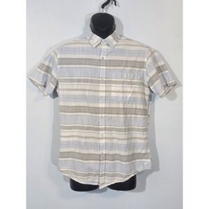 Free Planet Men's Blue Striped Collared Short Sleeve Button Up Shirt Size Medium